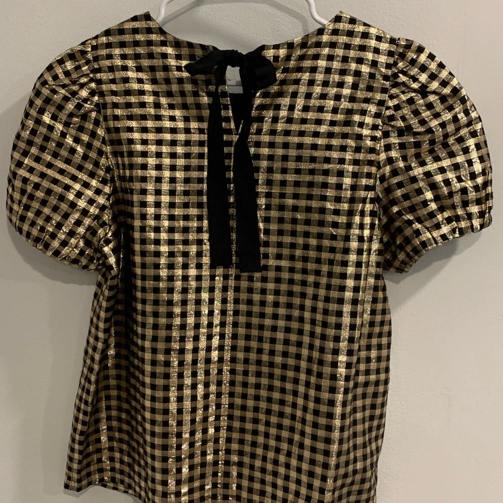 J. Crew Black and Gold Checkered Blouse